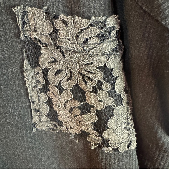 POL - Short Sleeve With Lace Accents - Boho Style - Black - Large - NWOT - Picture 3 of 10